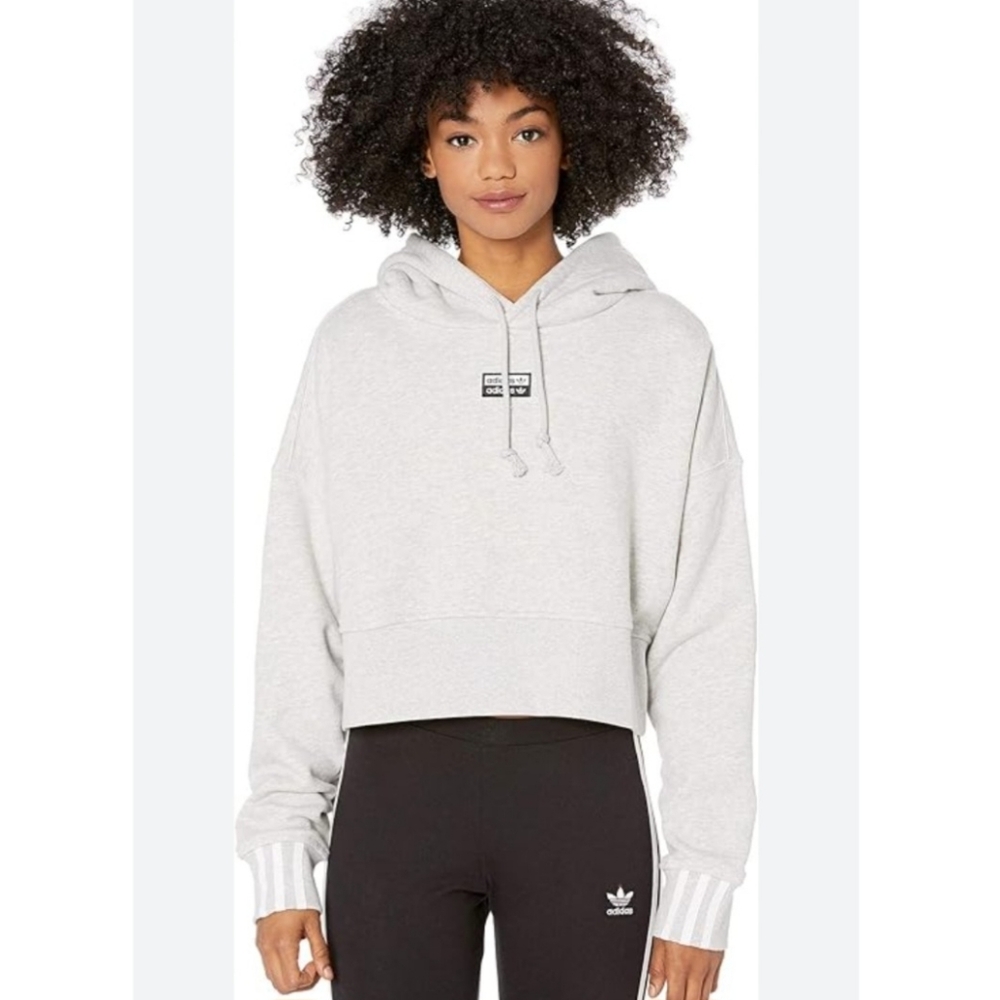 Adidas Volcal Light Grey Cropped Sweater Hoodie